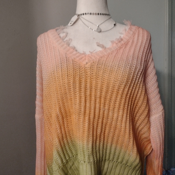 Val Marie ombre frayed edge sweater is a great burst if color and Trend - Picture 2 of 13